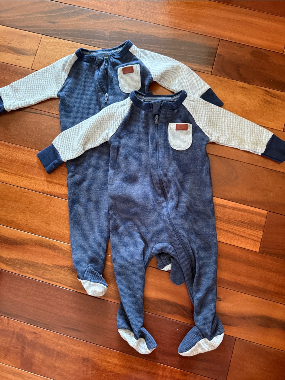 7 for all Mankind Navy & Cream Baby Footed Zipper Romper